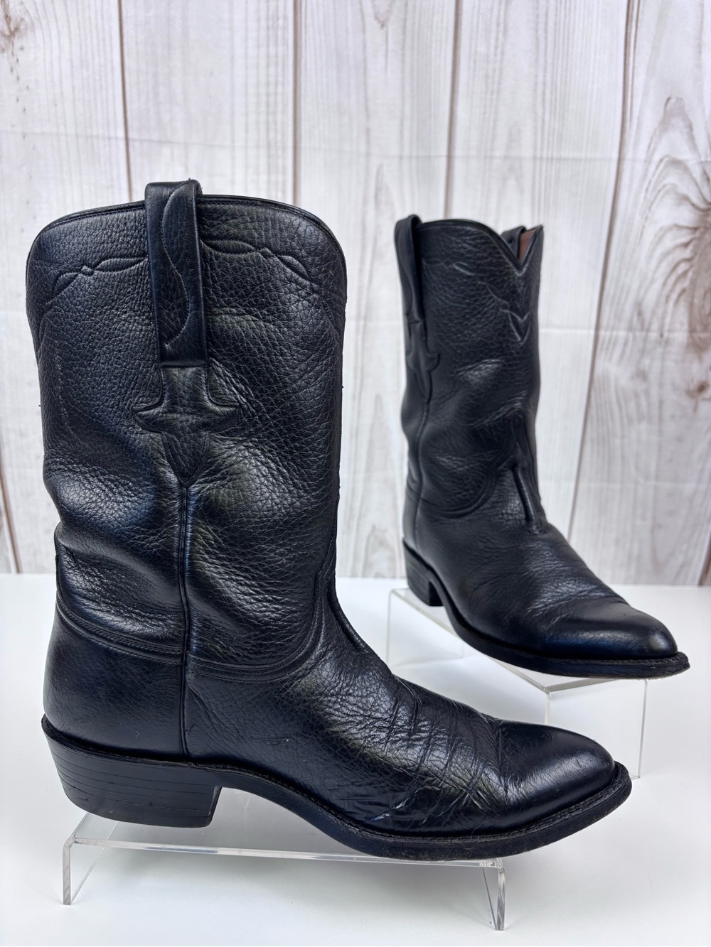 Vintage Lucchese Brown Tag Roper Western Cowboy Boots L818128 Leather Black 8D - Picture 2 of 14